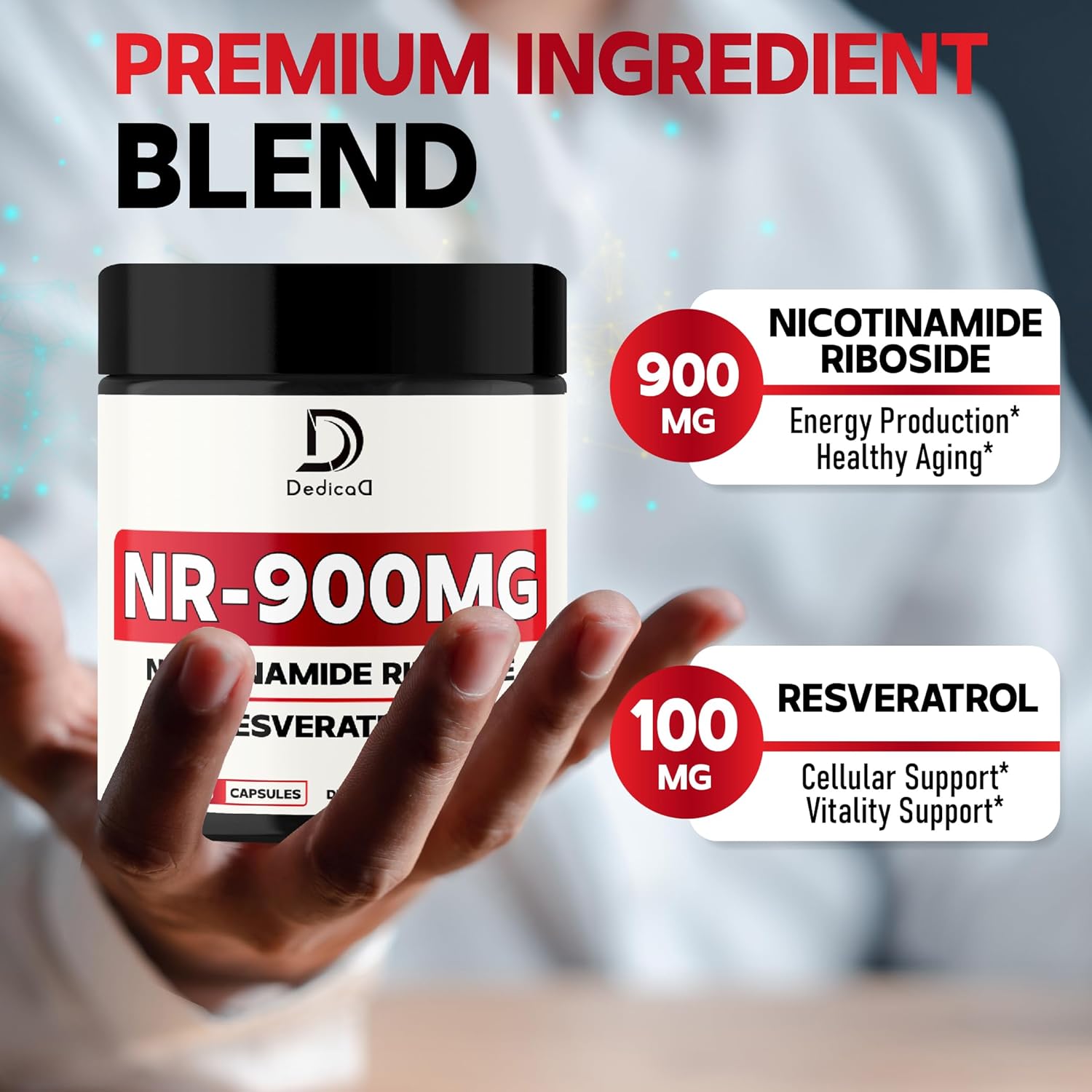 NAD Nicotinamide Riboside Resveratrol Capsules - Cellular Health & Vitality Support - 80 Capsules