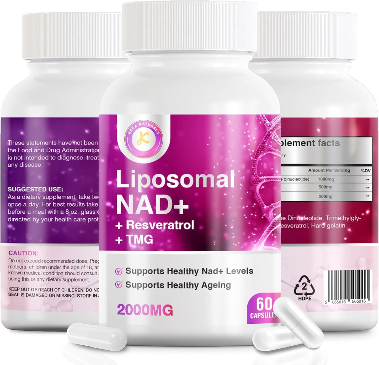 NAD Resveratrol TMG Supplement 2000mg | Boost NAD+ Levels | Immune & Energy Support | 3-in-1 Formula | 60 Capsules