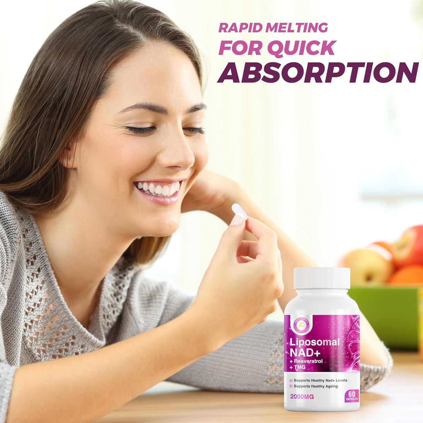 NAD Resveratrol TMG Supplement 2000mg | Boost NAD+ Levels | Immune & Energy Support | 3-in-1 Formula | 60 Capsules