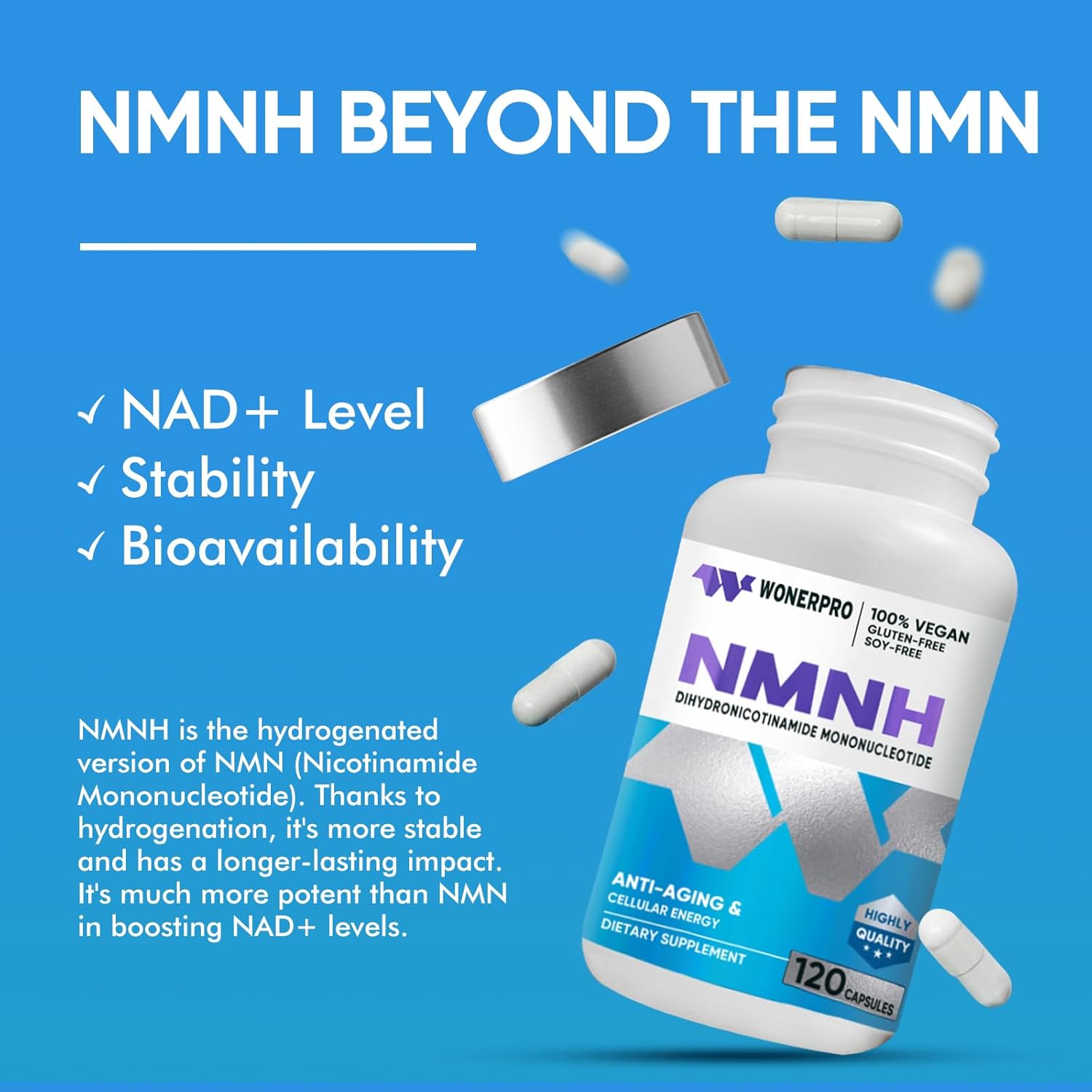 NAD Supplement 1000mg for Anti Aging, Energy & Focus - 120 Capsules, NAD+ Booster for Age-Related Decline