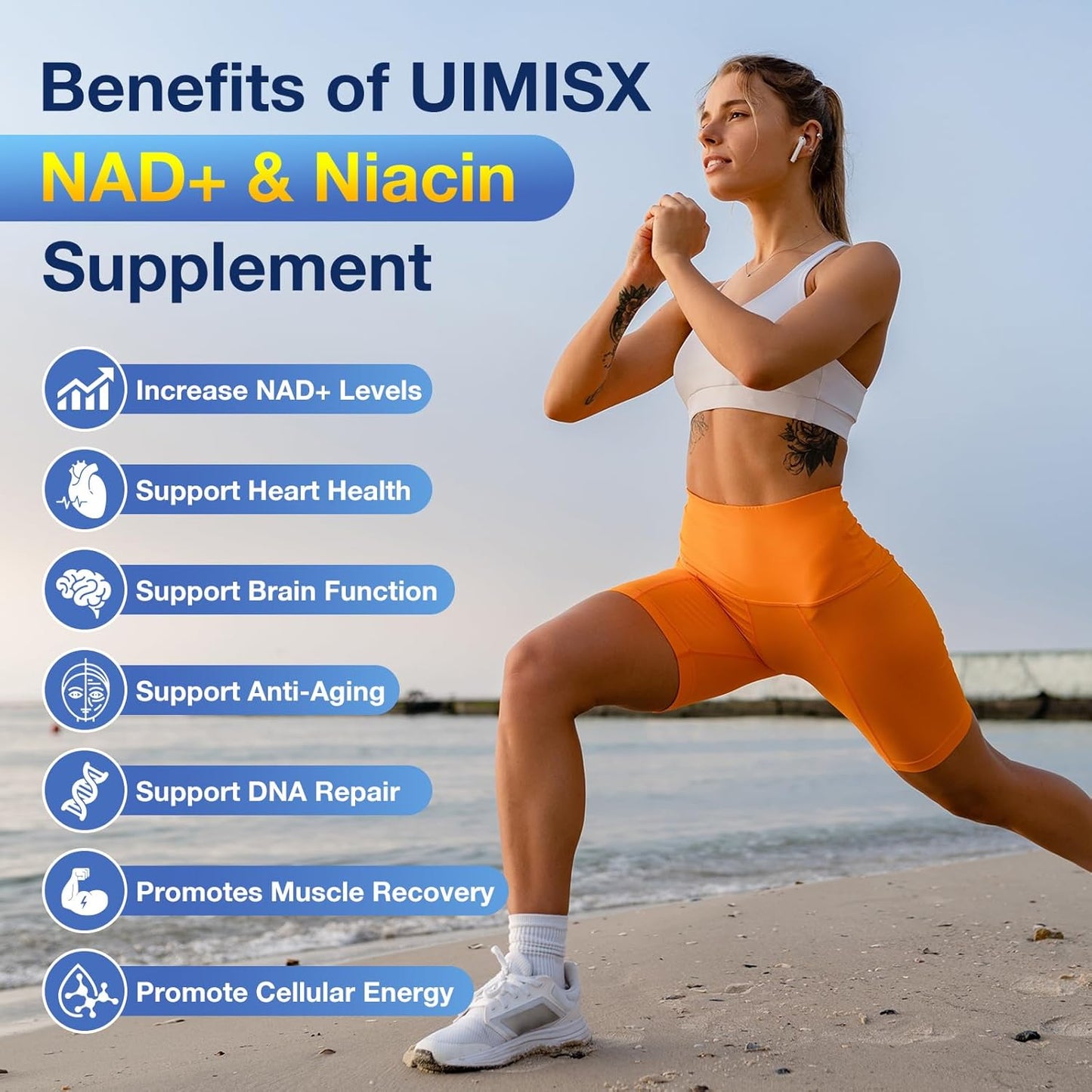 NAD+ Supplement 1000mg & Niacin (Vitamin B3) 500mg - Nicotinamide Riboside (NR) for Energy, Anti-Aging, Brain, and Muscle Support - Non-GMO, Gluten-Free - Men and Women