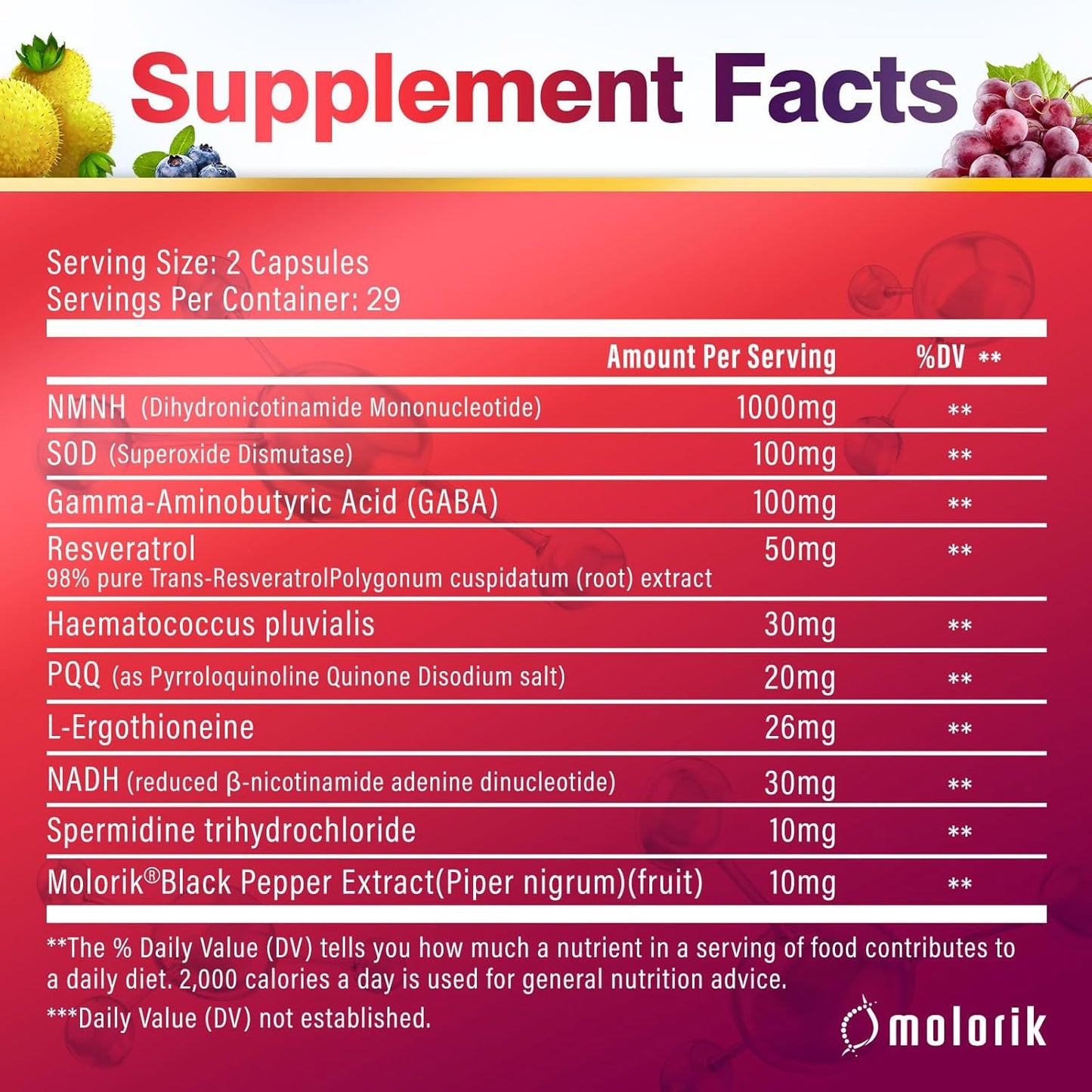 NAD+ Supplement 1000mg Per Serving 58 Capsules - High Purity NMNH Alternative for Anti-Aging, Energy, Focus - Gluten Free, Non-GMO - 29 Servings