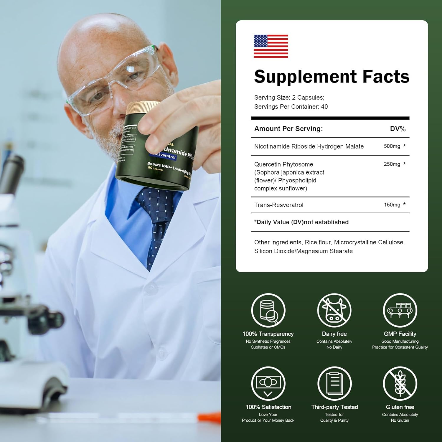 NAD+ Supplement 900mg - Boost Cellular Energy & Anti-Aging with Nicotinamide Riboside and NMN (80 Capsules)