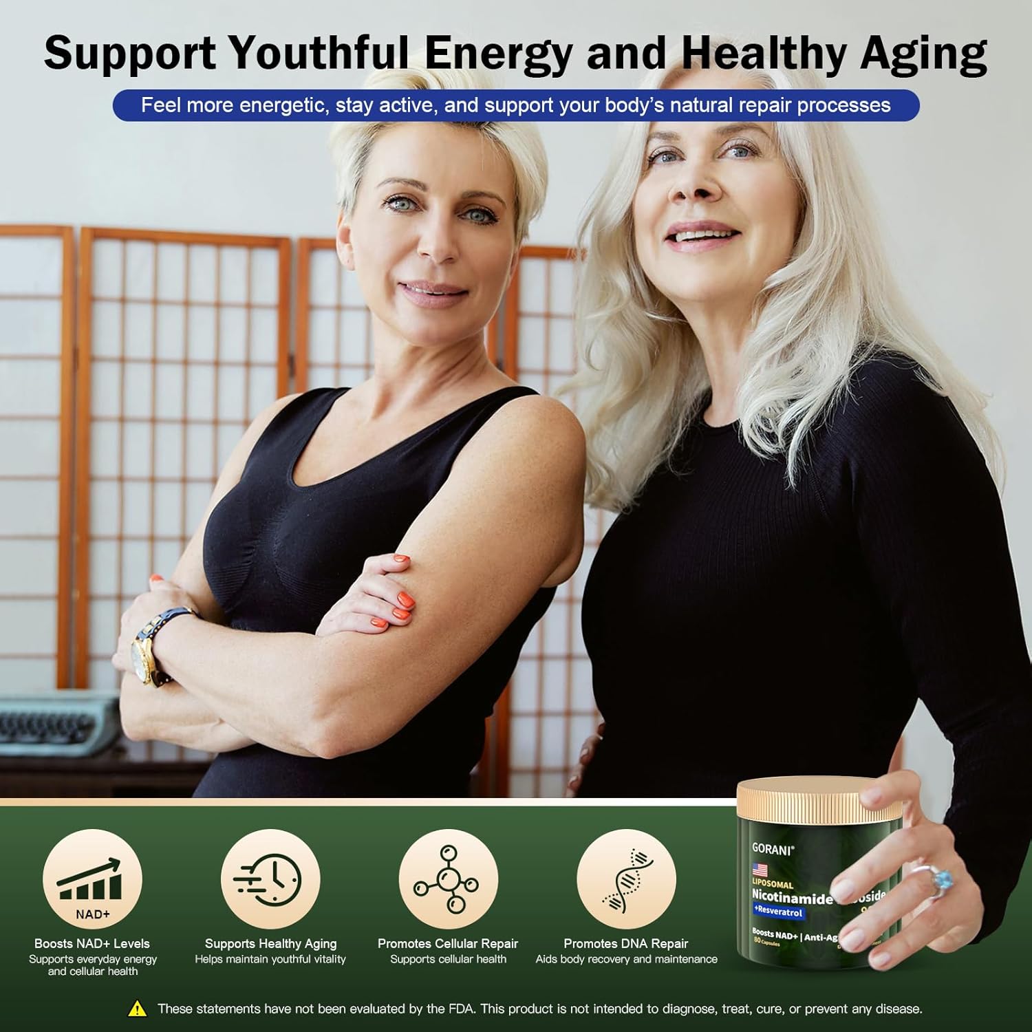 NAD+ Supplement 900mg - Boost Cellular Energy & Anti-Aging with Nicotinamide Riboside and NMN (80 Capsules)