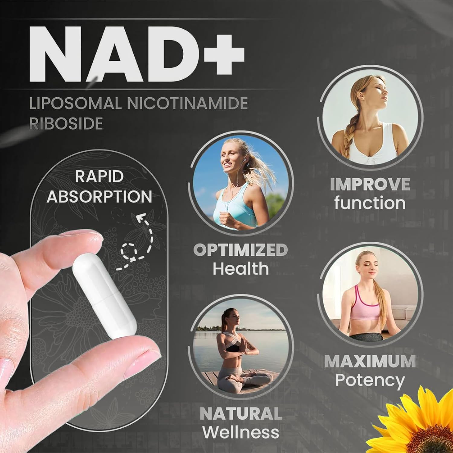 NAD Supplement with Nicotinamide Riboside 900 mg, Resveratrol, Quercetin - Anti-Aging Energy Focus - 80 Capsules