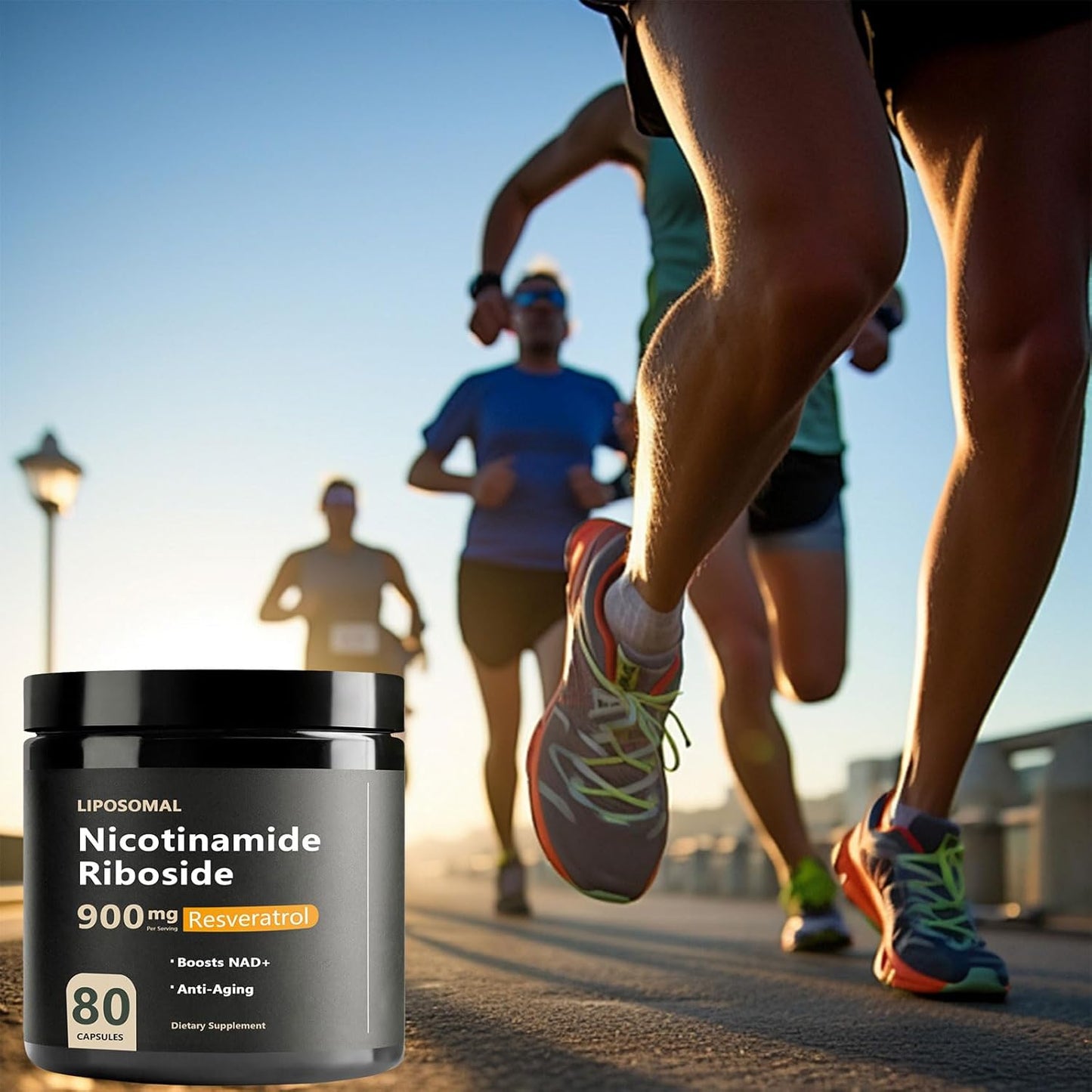 NAD Supplement with Nicotinamide Riboside 900 mg, Resveratrol, Quercetin - Anti-Aging Energy Focus - 80 Capsules