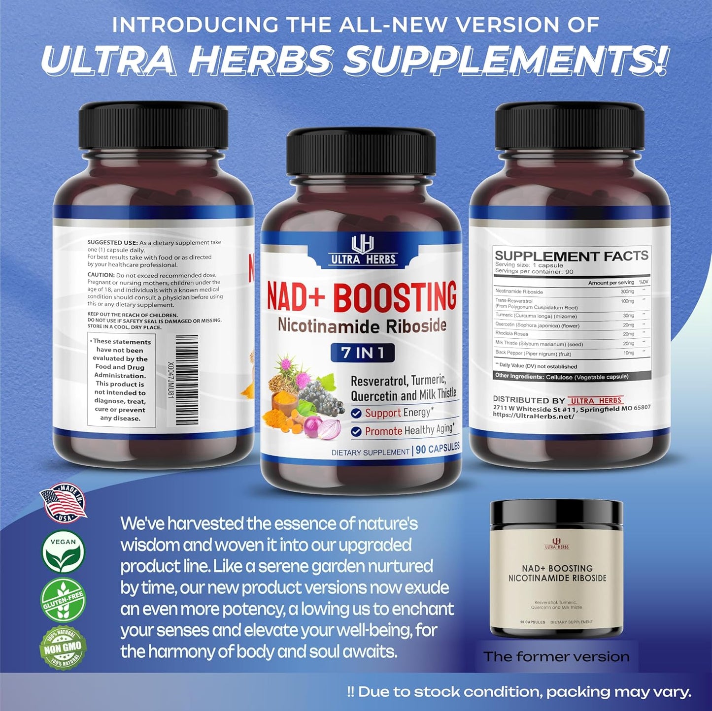 NAD+ Supplement with NR, Trans Resveratrol & Quercetin - Supports Cellular Energy & Healthy Aging - 90 Count - USA Made & Tested