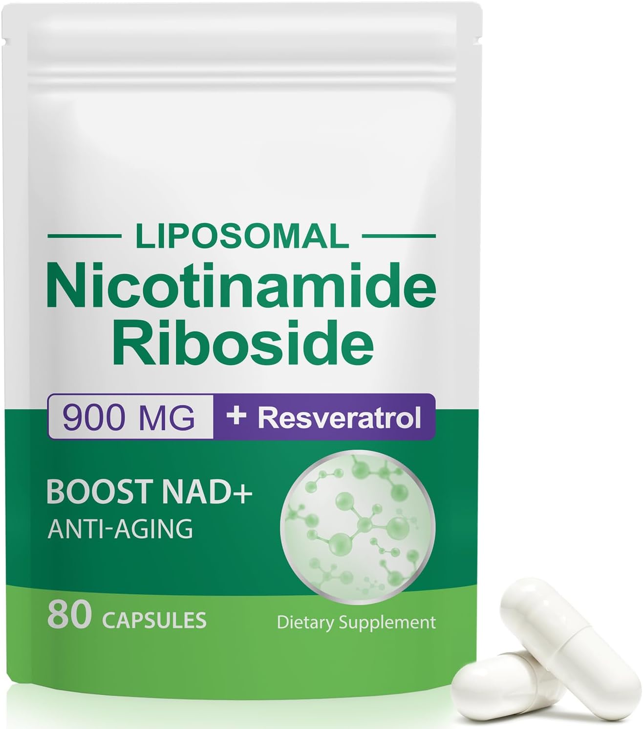 NAD+ Supplement with Posomal Resveratrol & Quercetin for Healthy Anti-Aging - 80 Capsules