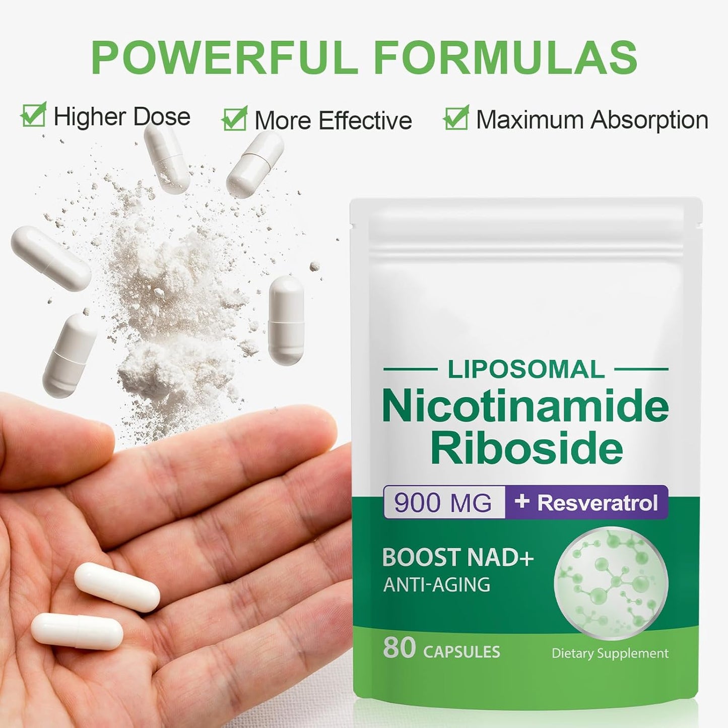 NAD+ Supplement with Posomal Resveratrol & Quercetin for Healthy Anti-Aging - 80 Capsules