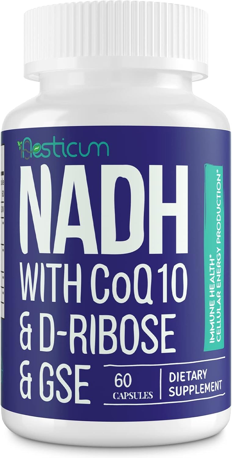 NADH CoQ10 D-Ribose Supplement 60 Capsules for Immune System, Energy, Focus - Boost NAD+ Levels