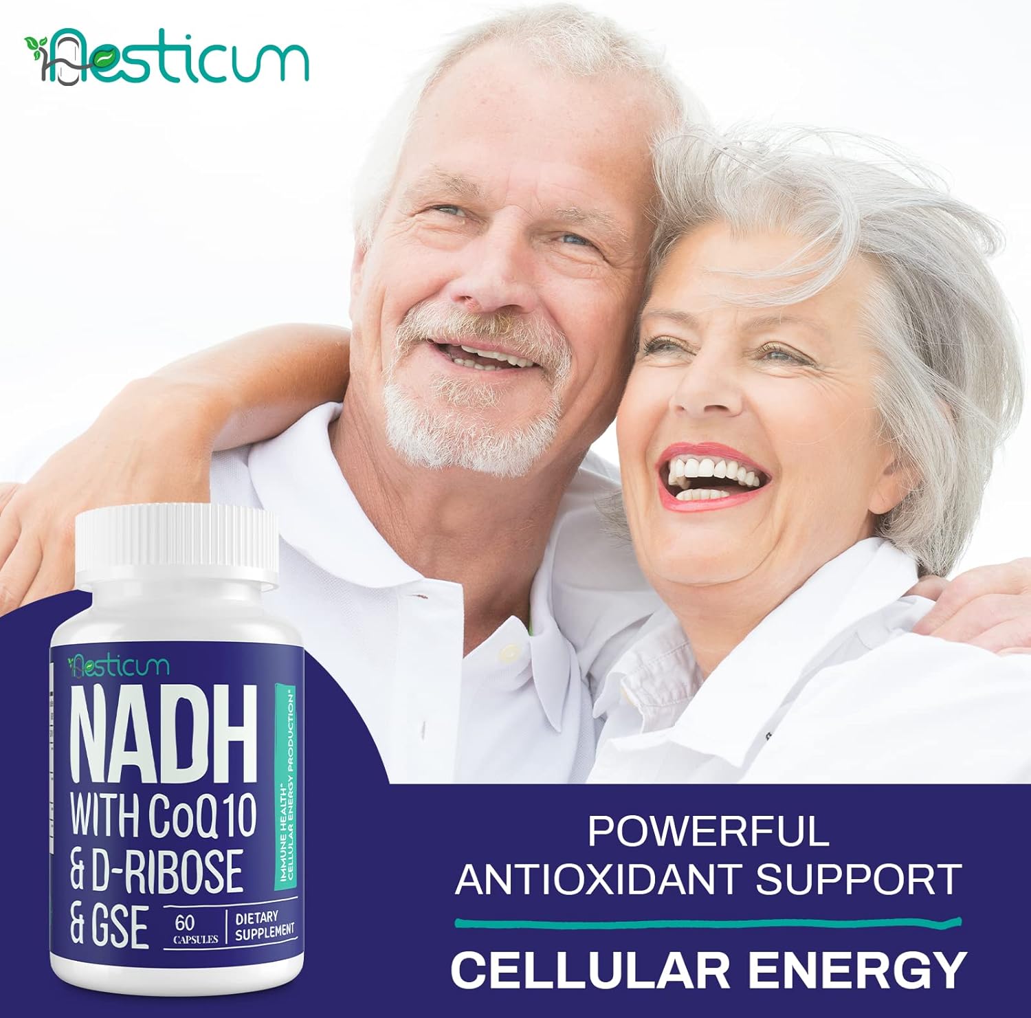 NADH CoQ10 D-Ribose Supplement 60 Capsules for Immune System, Energy, Focus - Boost NAD+ Levels