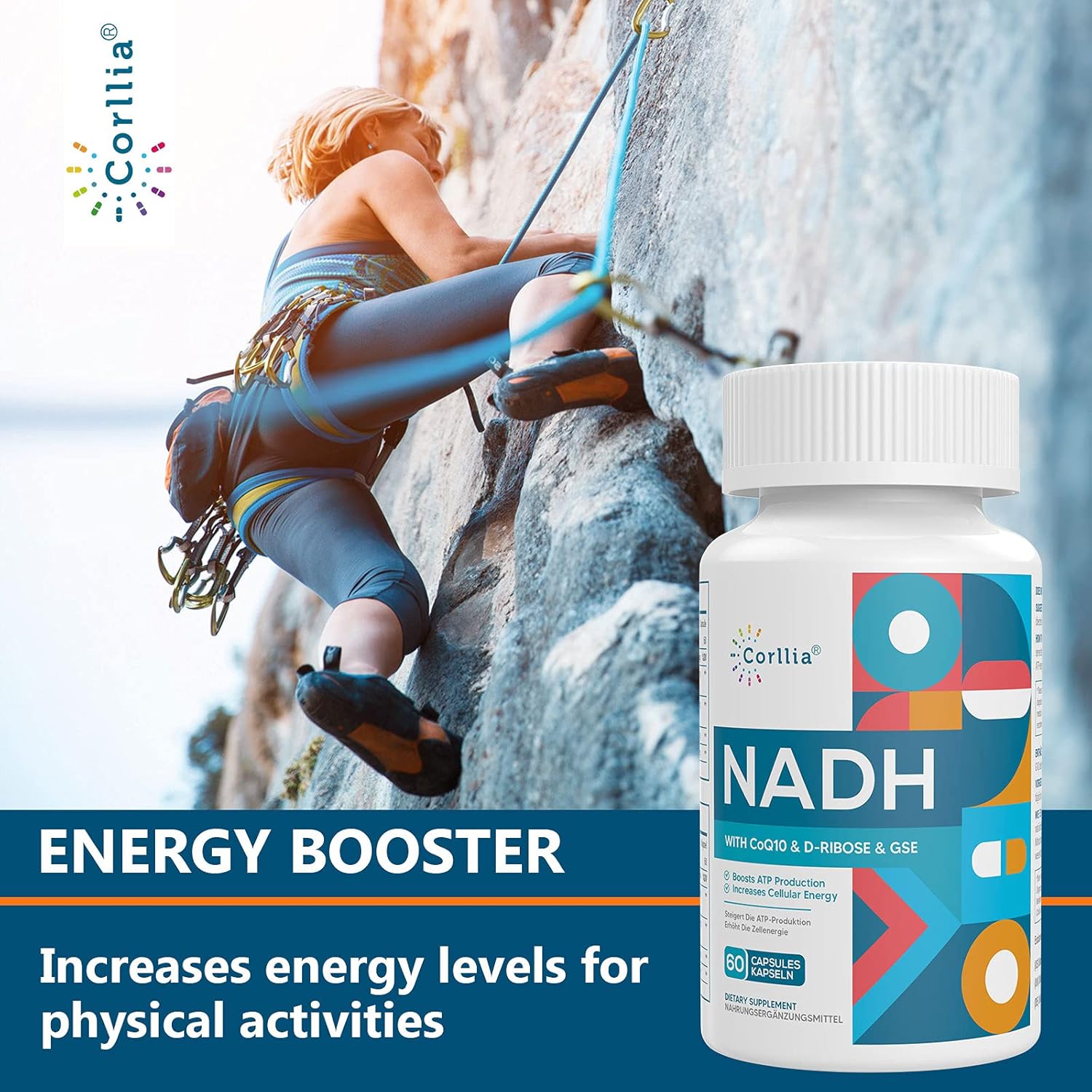 NADH CoQ10 D-Ribose Supplement for Energy and Fatigue Support, 60 Capsules