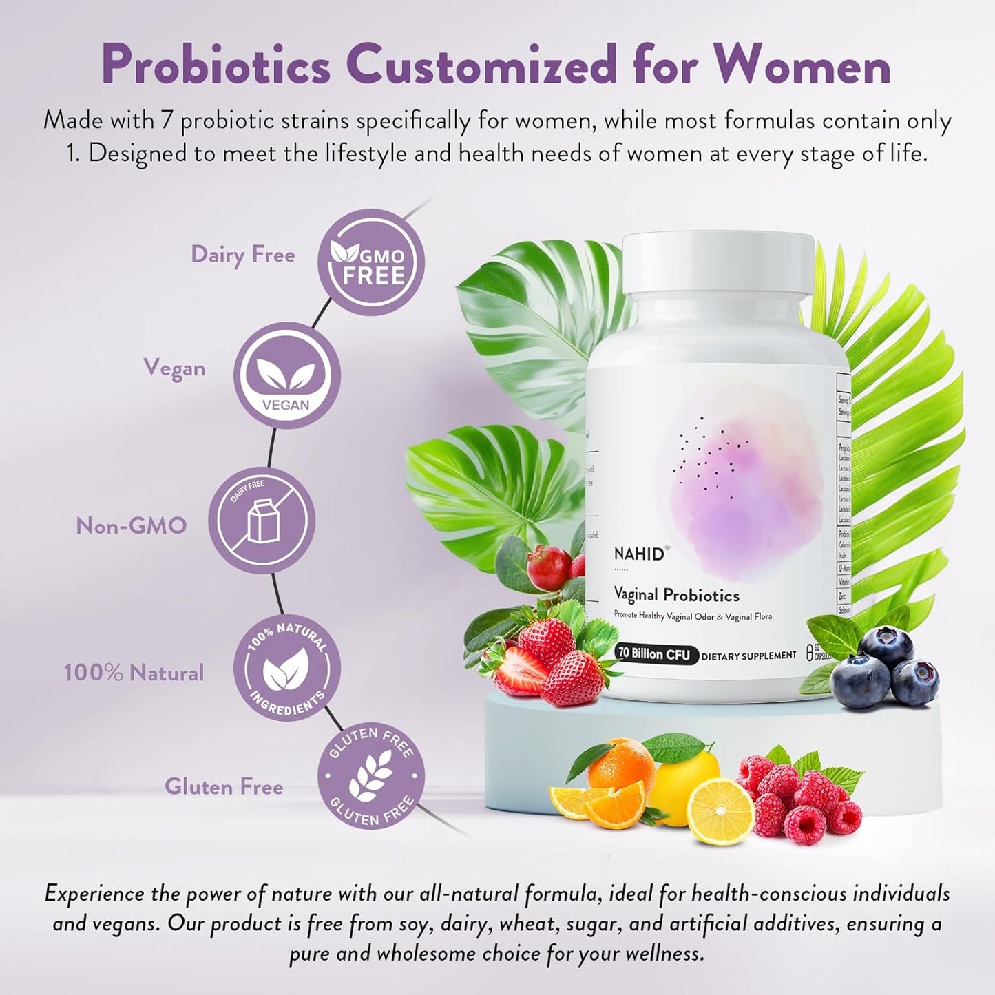 Nahid Vaginal Probiotics for Women - 70 Billion CFU & Prebiotics for pH Balance & Vaginal Health - Supports Odor Control, Urinary Tract & Digestive Health - 60 Capsules, Shelf Stable, Lactobacillus Blend