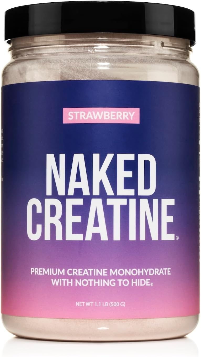 Naked Creatine Strawberry Flavored Monohydrate Powder - Vegan, Non-GMO, Gluten & Soy Free - Muscle Growth Support - 45 Servings