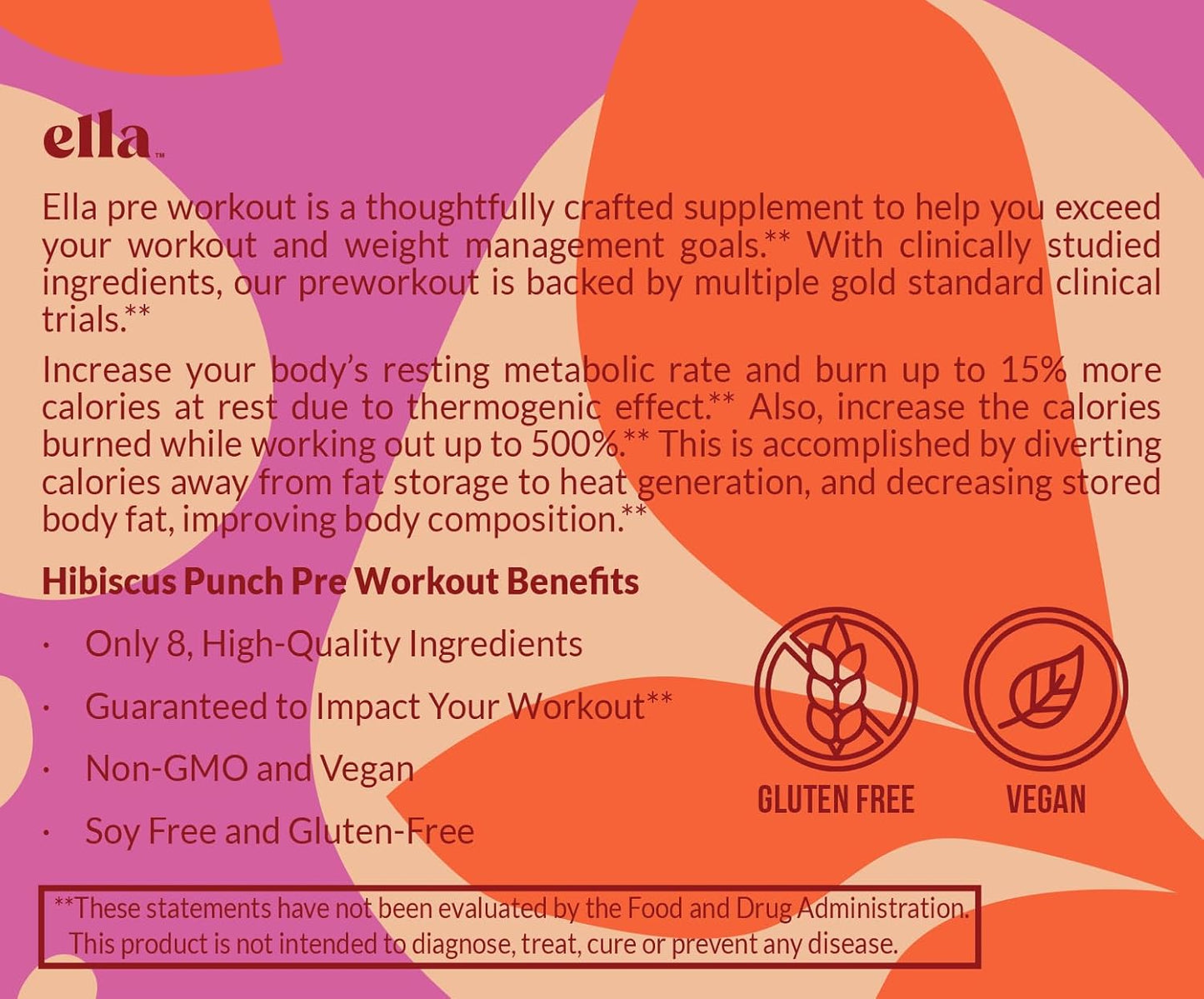 Naked Ella Hibiscus Punch Pre Workout Powder with Vegan BCAA Amino Acids - Natural Caffeine Boost for Men & Women, 30 Servings