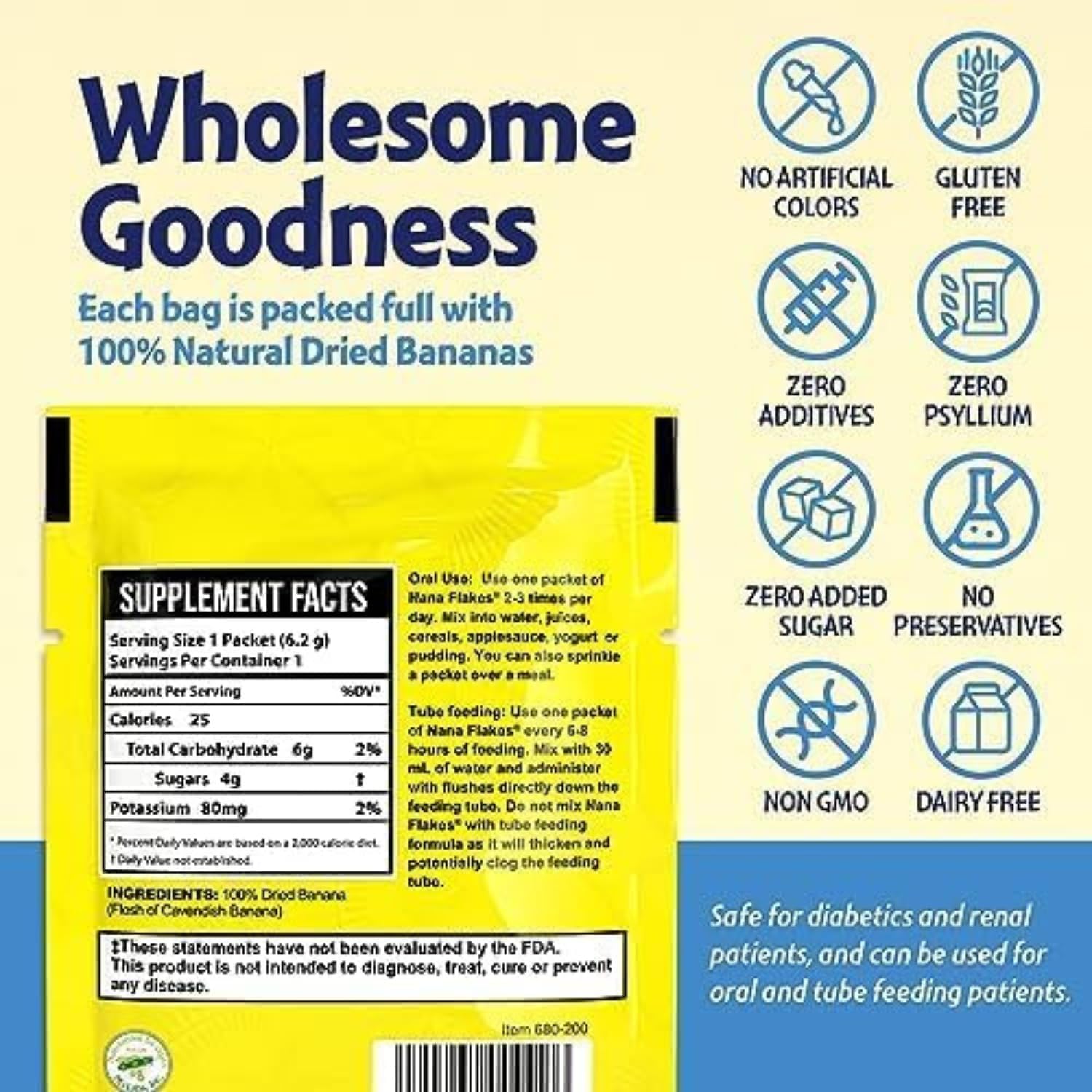 Nana Flakes by Nutritional Designs ND Labs - 100% Pure Banana Flakes Powder, Natural Remedy for Diarrhea & Heartburn, High in Protein & Fiber - 1lb Bag