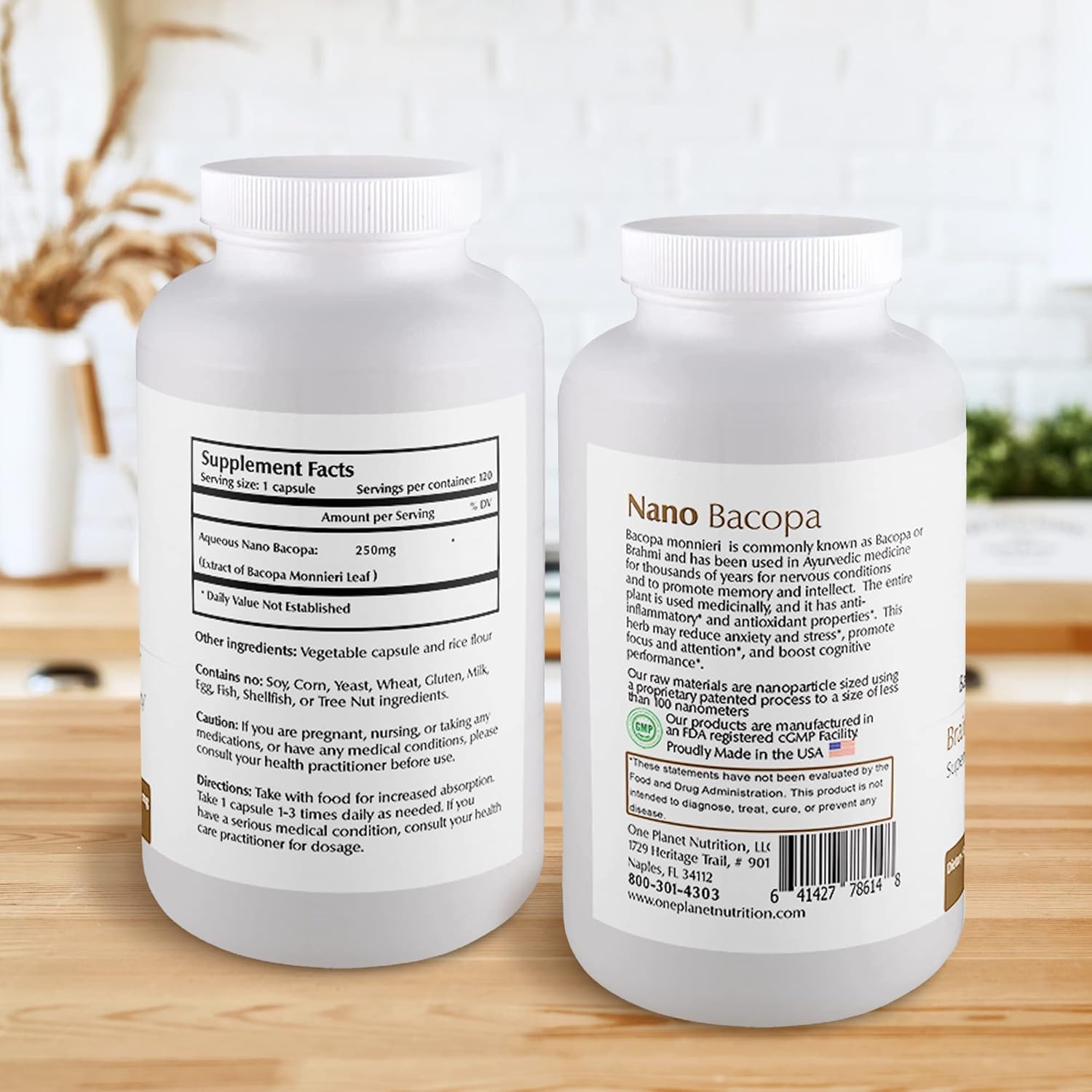 Nano Bacopa Monnieri Extract Capsules - 250mg (120 Servings) | Memory & Focus Support | Easy Absorption | Non-GMO Vegan Gluten-Free