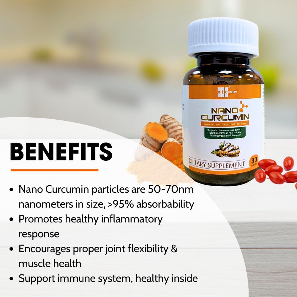 Nano Curcumin Capsules with Enhanced Absorption Technology - Promotes Digestive Health, Relieves Gastric Discomfort, and Supports Healthy Skin - 30 Capsules