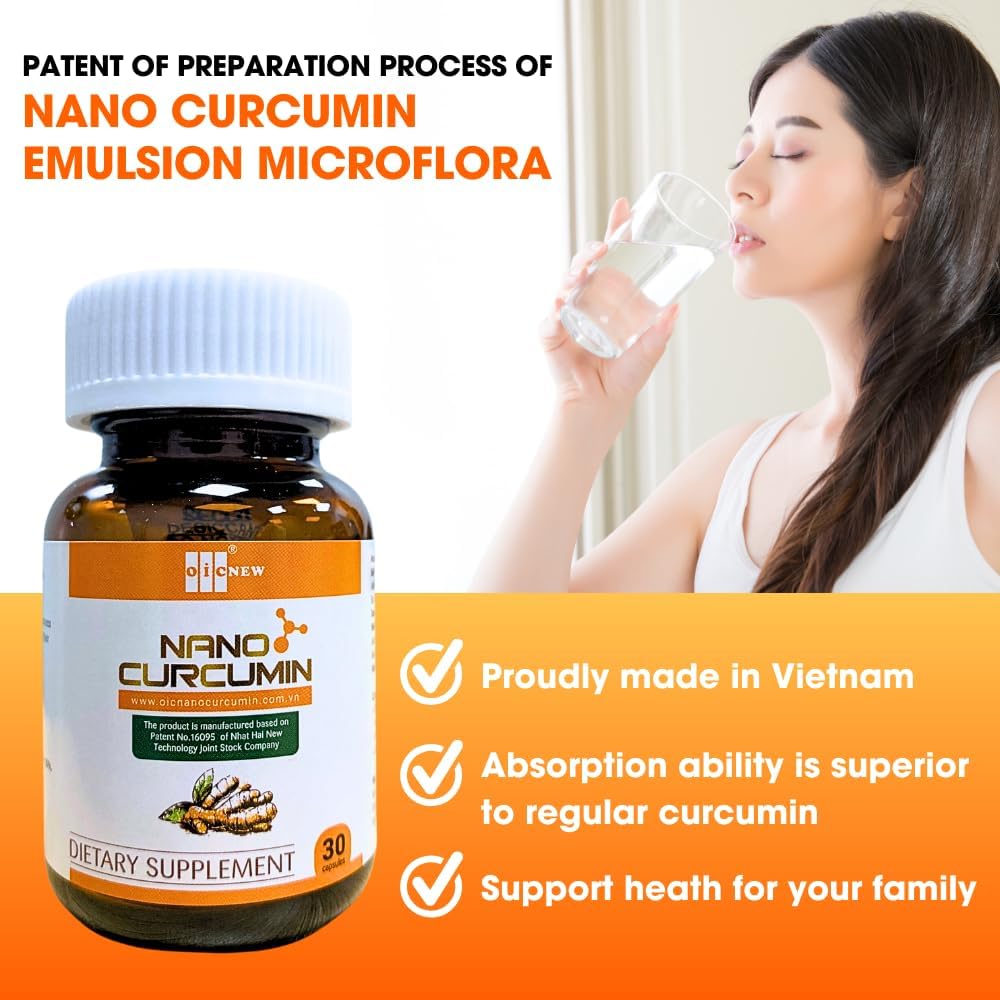Nano Curcumin Capsules with Enhanced Absorption Technology - Promotes Digestive Health, Relieves Gastric Discomfort, and Supports Healthy Skin - 30 Capsules