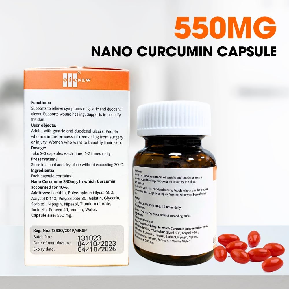 Nano Curcumin Capsules with Enhanced Absorption Technology - Promotes Digestive Health, Relieves Gastric Discomfort, and Supports Healthy Skin - 30 Capsules