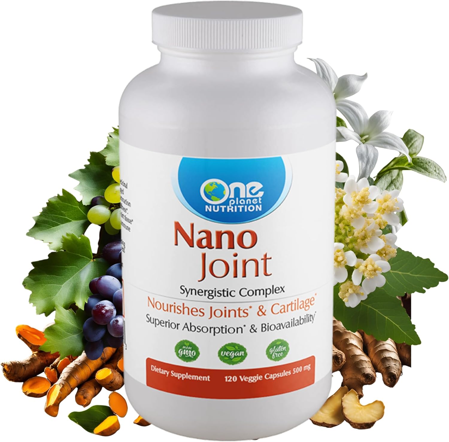 Nano Joint 500 mg Veggie Capsules - Support Joint Health with Nano Curcumin, Boswellia, Ginger & GrapeSeed - 120 Servings, Vegan & Gluten Free