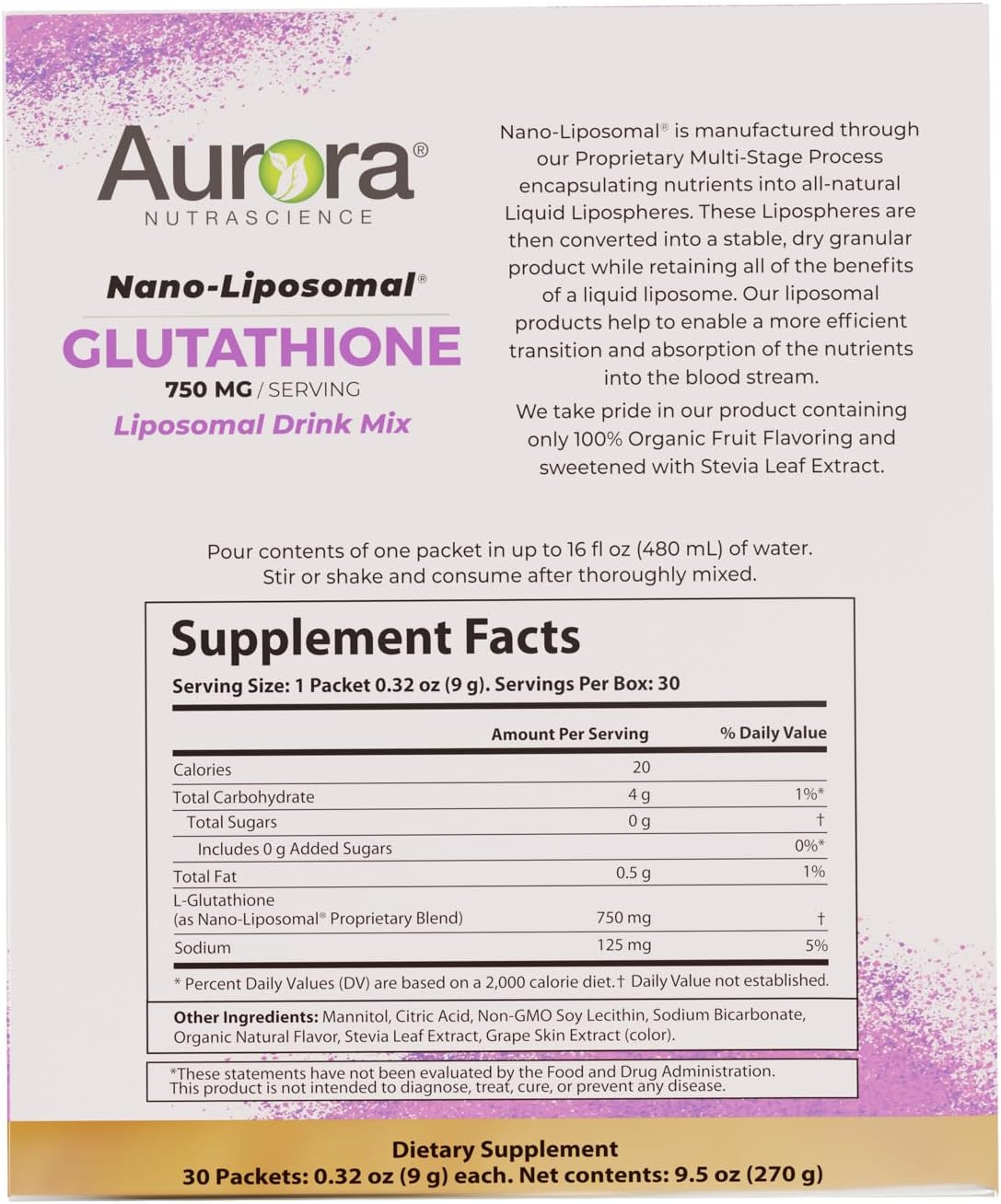 Nano-Liposomal Glutathione Drink Mix for Immune Support & Liver Detox - 750mg, 30 Packets