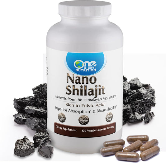 Nano Shilajit 250mg Veggie Capsules - 120 Servings, 40-60% Fulvic Acid, Enhanced Absorption, Rich in Minerals, Non-GMO, Vegan, Gluten Free