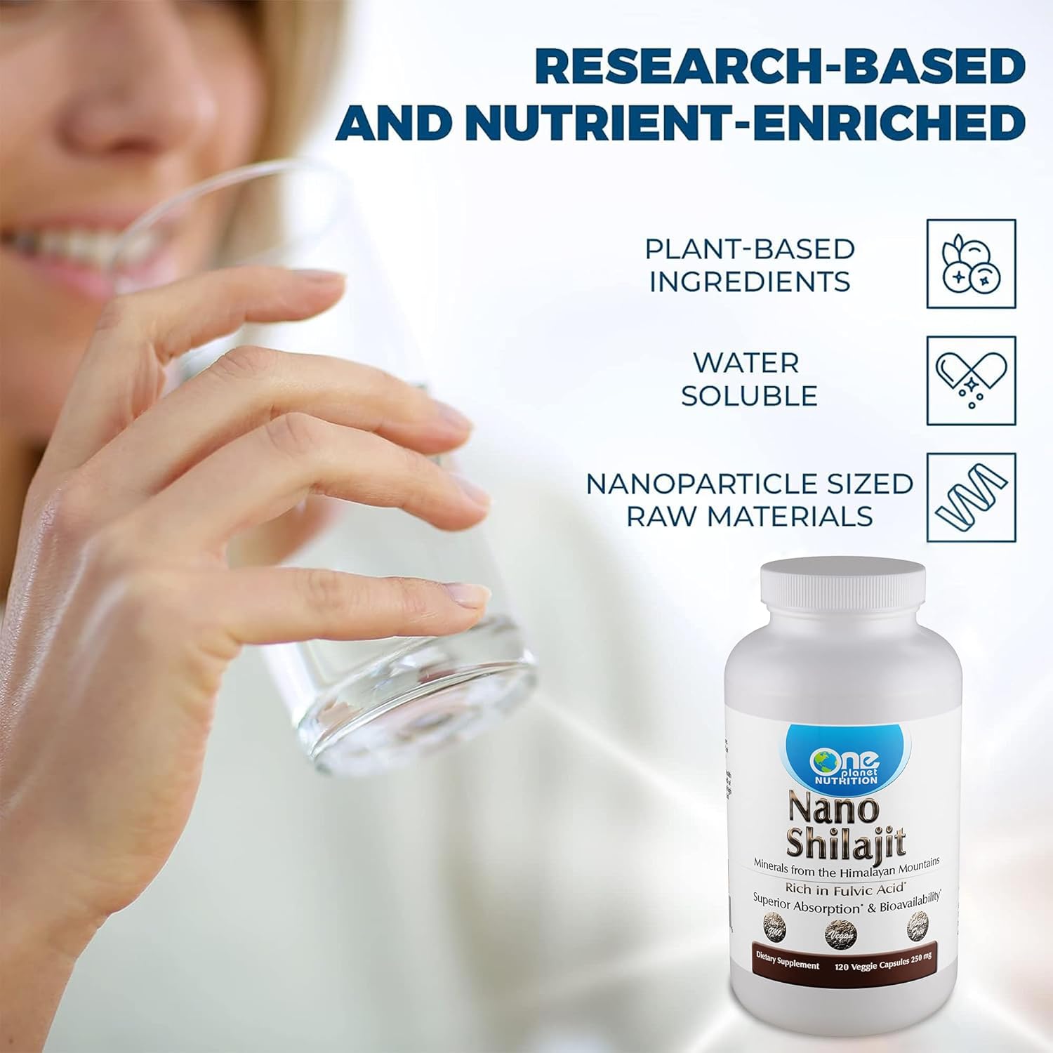 Nano Shilajit 250mg Veggie Capsules - 120 Servings, 40-60% Fulvic Acid, Enhanced Absorption, Rich in Minerals, Non-GMO, Vegan, Gluten Free