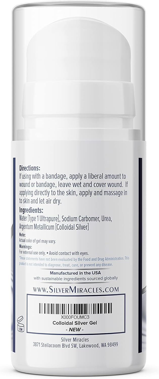 Nano Silver First Aid Gel for Burns, Sunburns, and Irritated Skin - Healing Ointment in Airless Bottle - Unscented - 3.38 OZ - 25 PPM Concentration