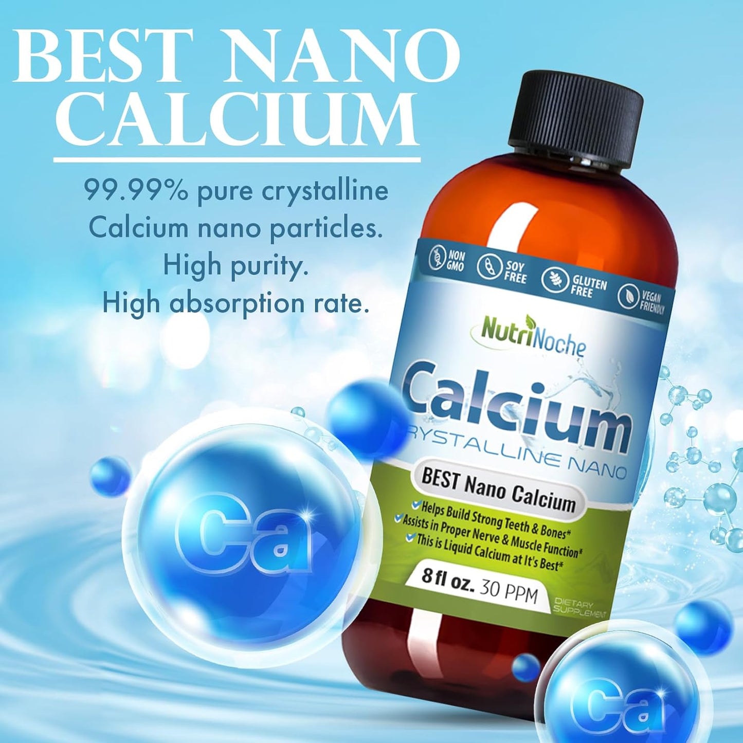 Nano-sized Liquid Calcium Supplement with Colloidal & Trace Minerals - 30 PPM for Cellular Absorption