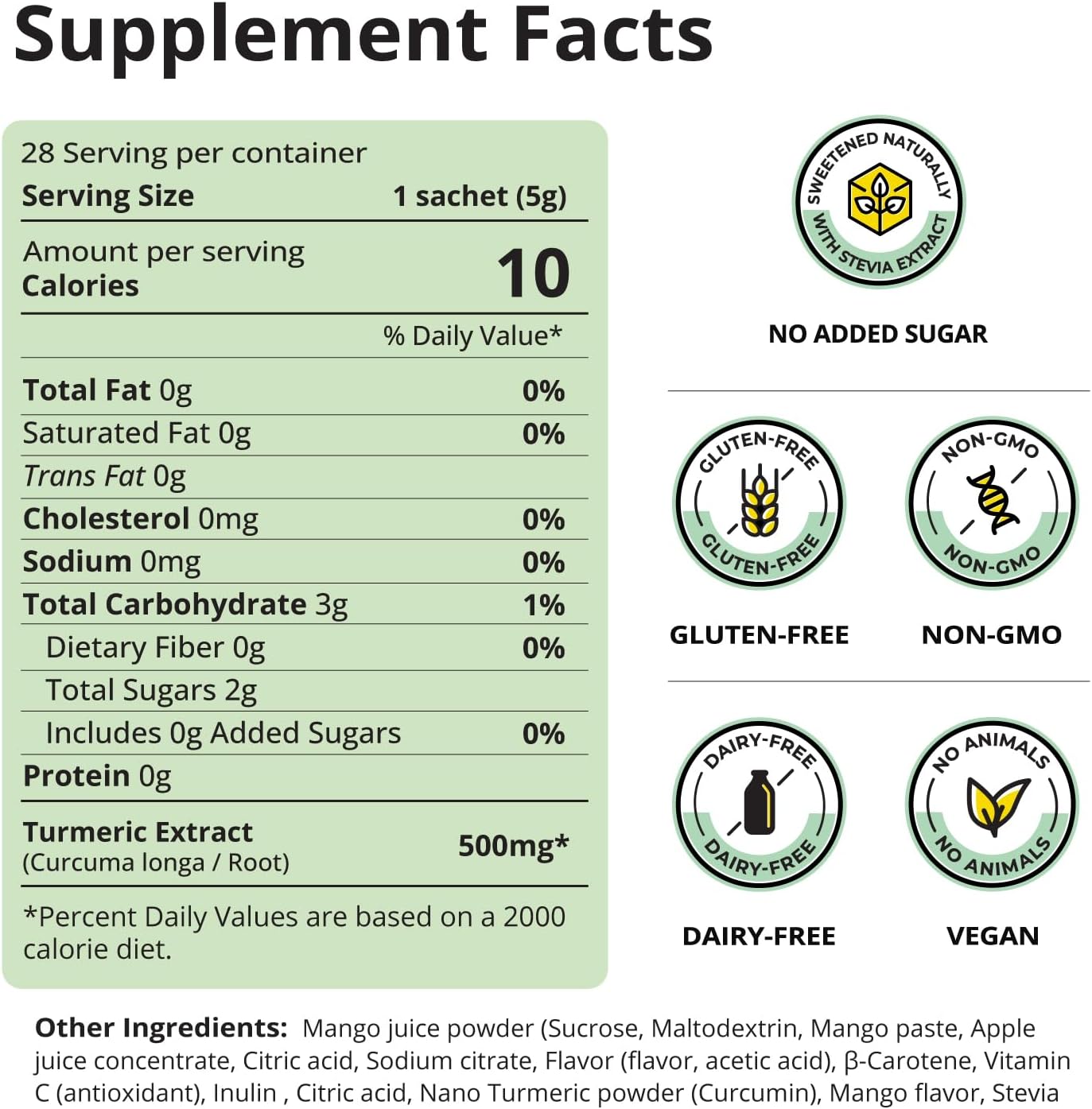 Nano Turmeric Curcumin Powder Packets with Natural Mango Flavor, 35X Stronger Supplement, Joint Relief and Immune Boost, Equivalent to 250+ Pills