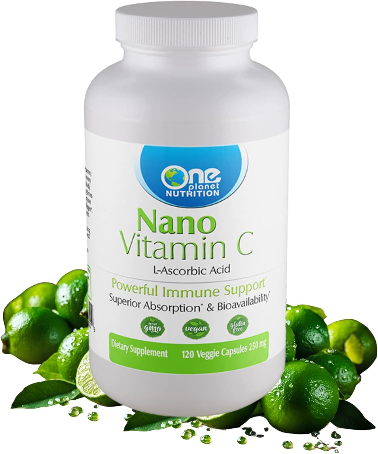 Nano Vitamin C 250 mg Veggie Capsules - Lime Extract, Enhanced Absorption - 120 Servings