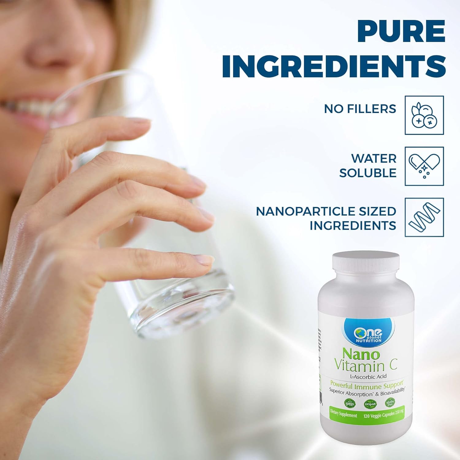 Nano Vitamin C 250 mg Veggie Capsules - Lime Extract, Enhanced Absorption - 120 Servings