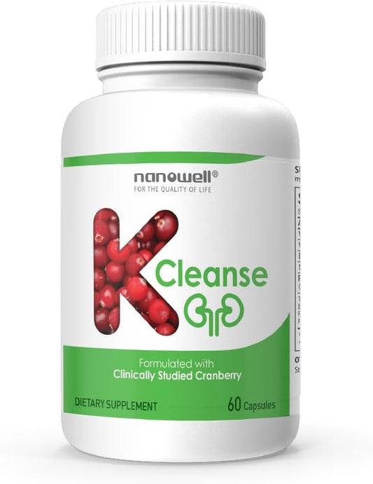 NANOWELL K-Cleanse: Kidney Cleanse Supplement with Pacran Cranberry Extract, Magnesium, Selenium, Vitamins B5 & B6 - 60 Capsules