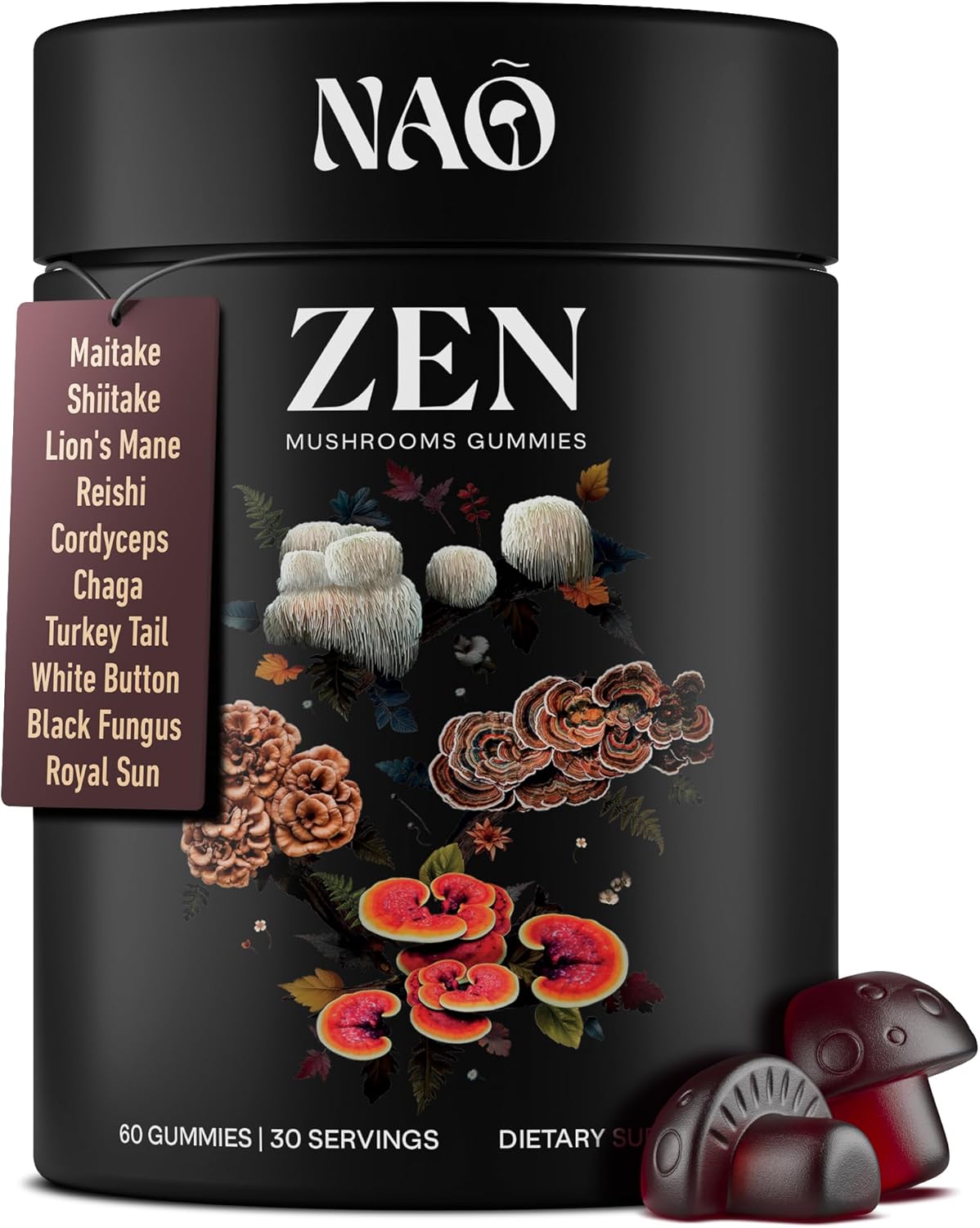 NAO Zen Mushroom Gummies - 10 in 1 Blend for Daily Wellness & Vitality with Reishi, Cordyceps, Chaga, and Lion’s Mane