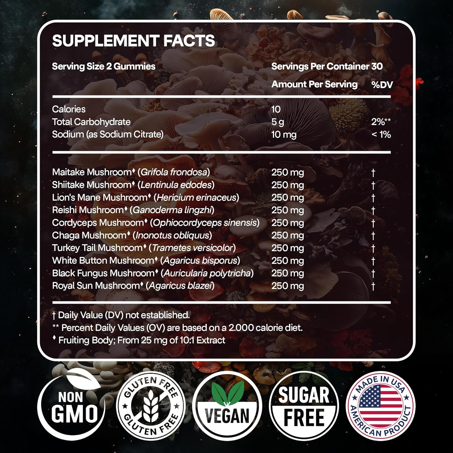 NAO Zen Mushroom Gummies - 10 in 1 Blend for Daily Wellness & Vitality with Reishi, Cordyceps, Chaga, and Lion’s Mane