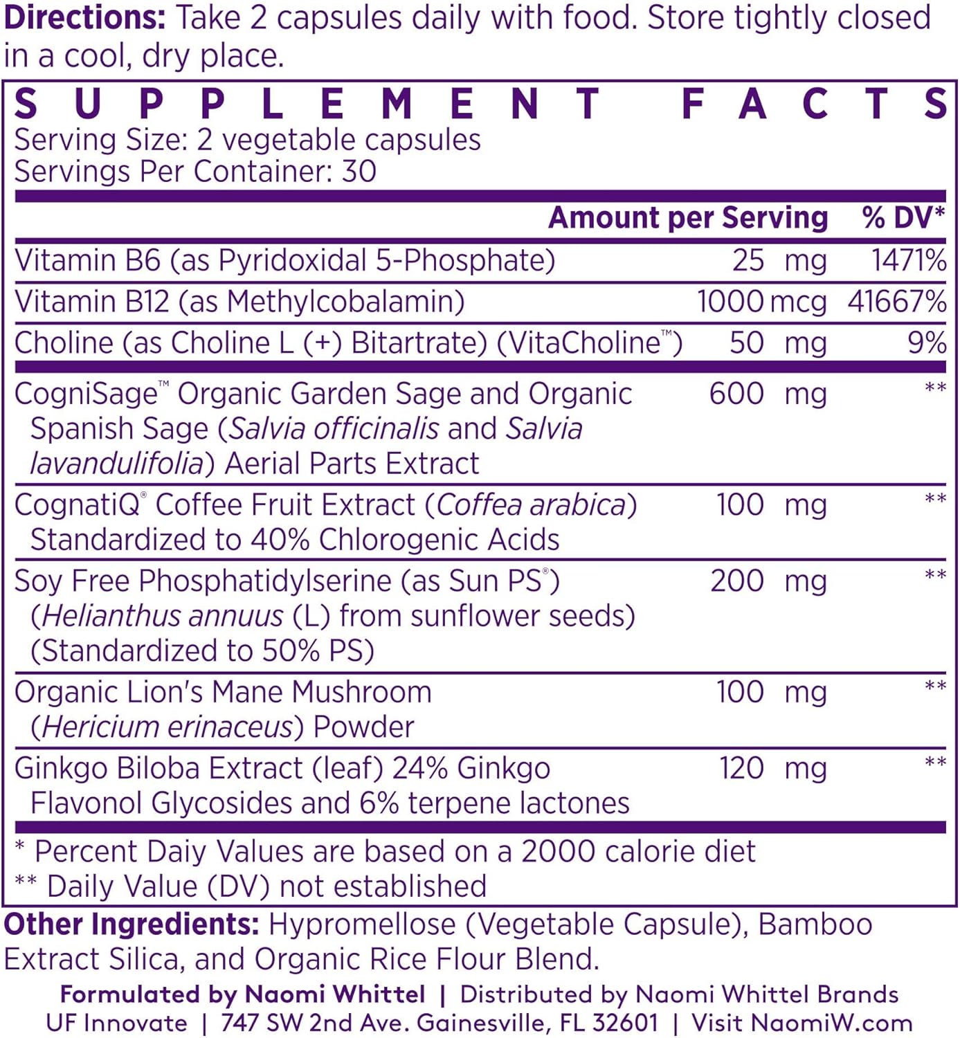 NAOMI Brainspan™ BDNF Boost Capsules for Brain Function & Performance - Lion's Mane, Gingko Biloba, Sage Extracts - 60ct