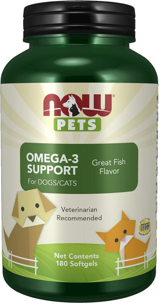 NASC Certified Pet Health Omega 3 Supplement for Cats & Dogs, 180 Softgels by NOW Foods