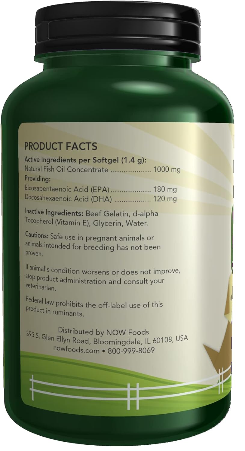 NASC Certified Pet Health Omega 3 Supplement for Cats & Dogs, 180 Softgels by NOW Foods