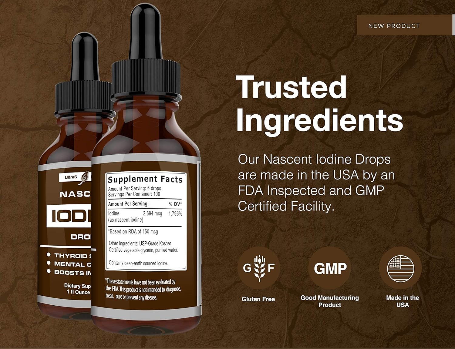 Nascent Iodine Drops for Energy & Health | Liquid Supplement & Immunity Booster | 6 Nascent Iodine Drops