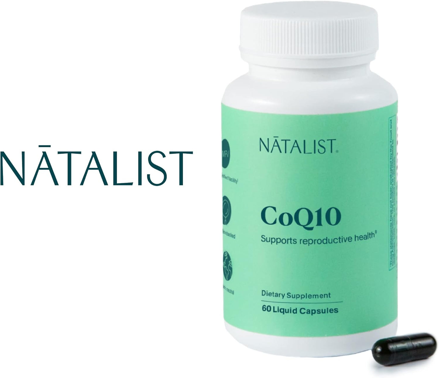 NATALIST CoQ10 Ubiquinone 120mg Fertility Vitamin Antioxidant Supplement for Women & Men - Vegan, Non-GMO - 60 Liquid Capsules