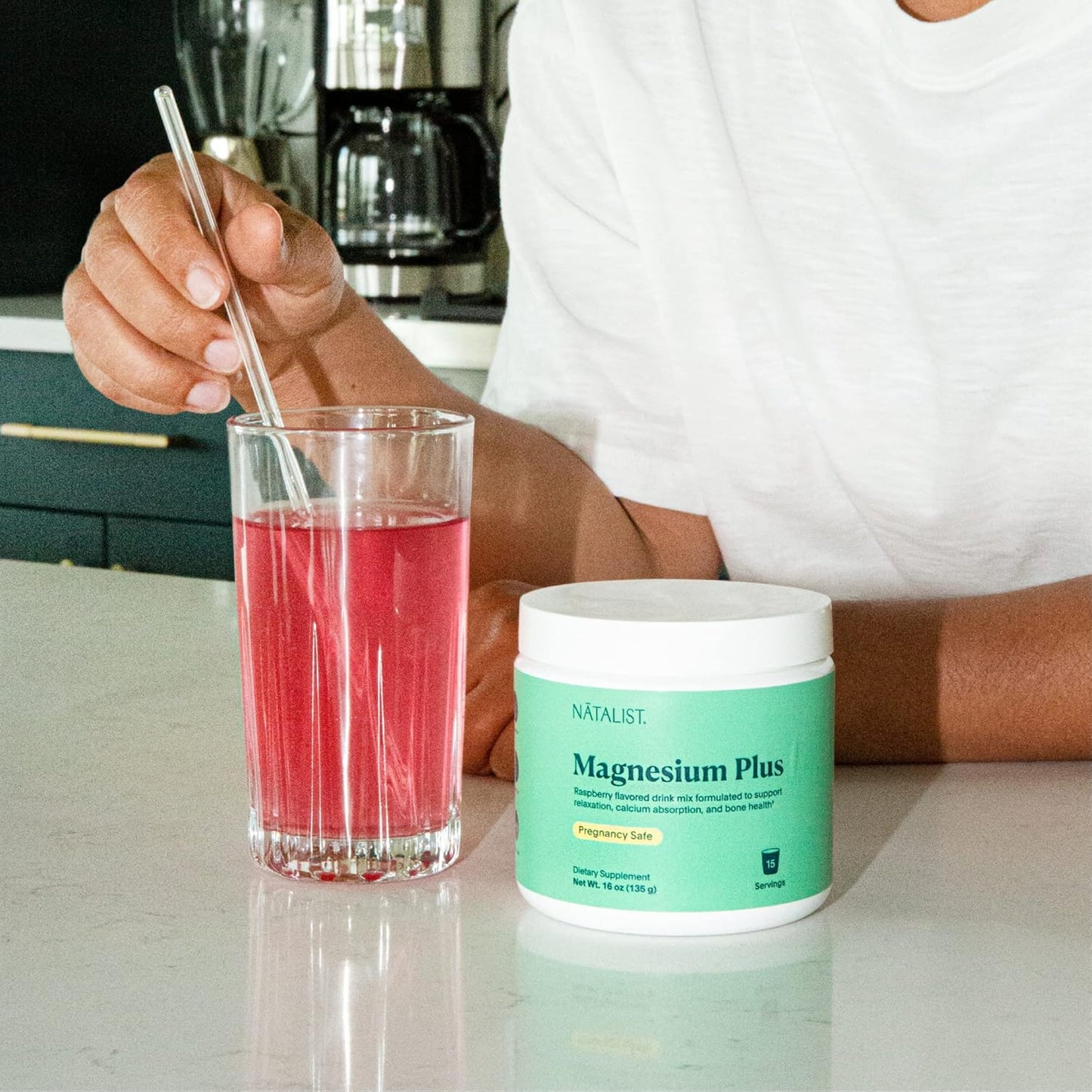 NATALIST Magnesium Plus Drink Mix - Complete Women's Whole Body Replenish & Relax Supplement with Calcium & Vitamin D3 - Raspberry Flavor - 15 Servings