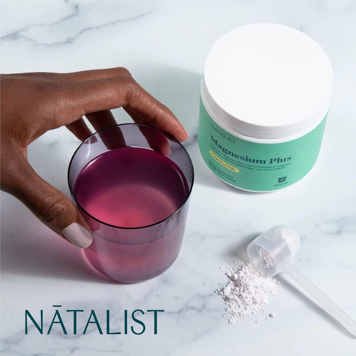 NATALIST Magnesium Plus Drink Mix - Complete Women's Whole Body Replenish & Relax Supplement with Calcium & Vitamin D3 - Raspberry Flavor - 15 Servings