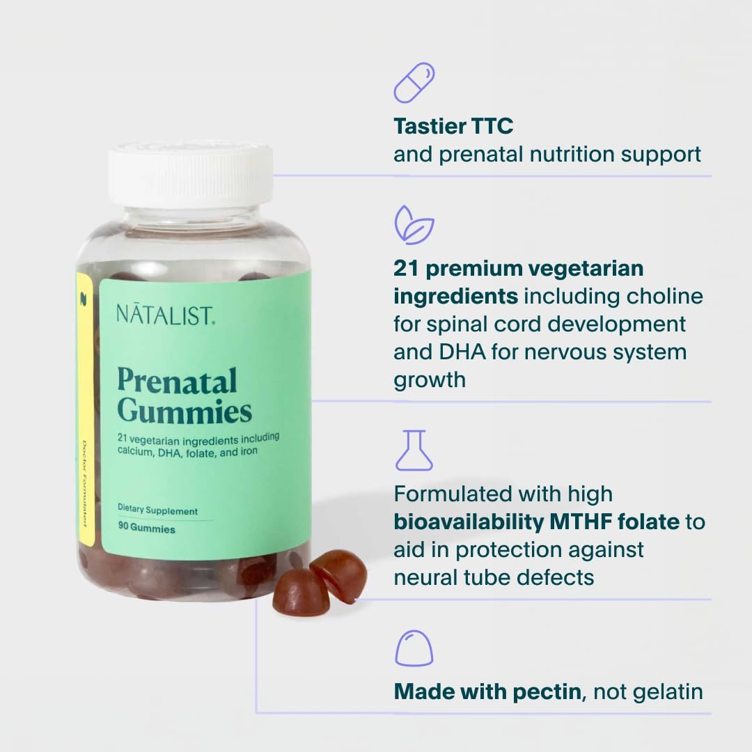 NATALIST Prenatal Gummies: Daily Women's Multivitamins with DHA Omega-3 - Mixed Berry Flavor, Vegetarian, Gluten-Free, Non-GMO - 90 Count