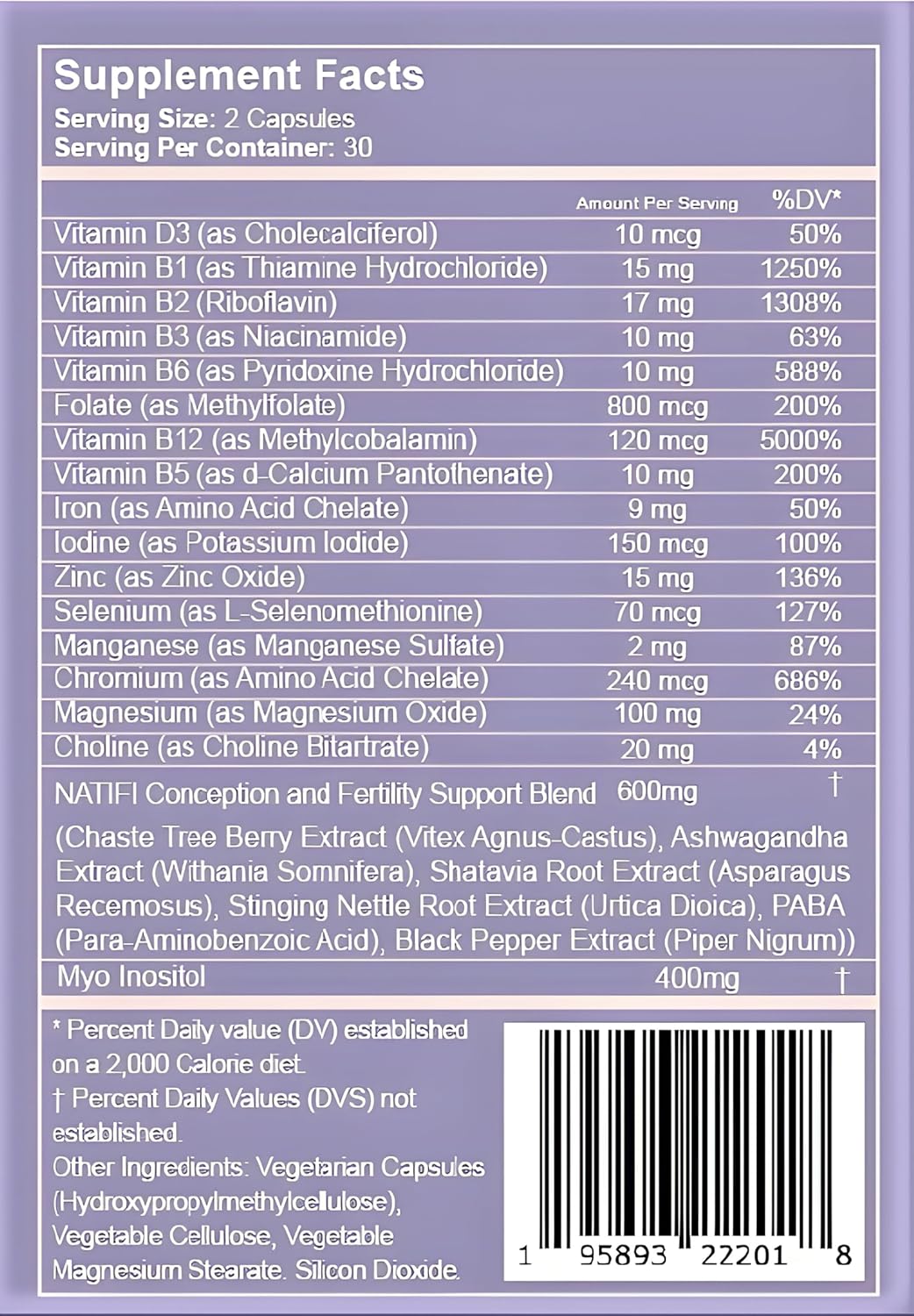 Natifi Conception Fertility Prenatal Vitamins - 60 Capsules for Women - Regulate Cycles, Balance Hormones, Aid Ovulation - with Folic Acid, Myo Inositol, Vitex for Healthier Pregnancy