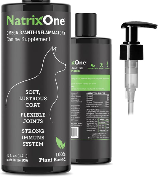 NatrixOne Omega 3 Skin and Coat Supplement for Dogs - 16 oz All-Natural Oil - Supports Heart, Joints, Anti-inflammatory - Camelina Oil