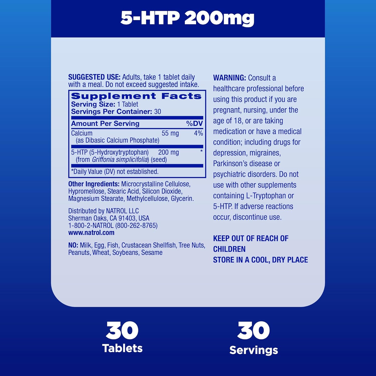 Natrol 5-HTP 200mg Time Release Tablets for Mood and Stress Support, 30 Count