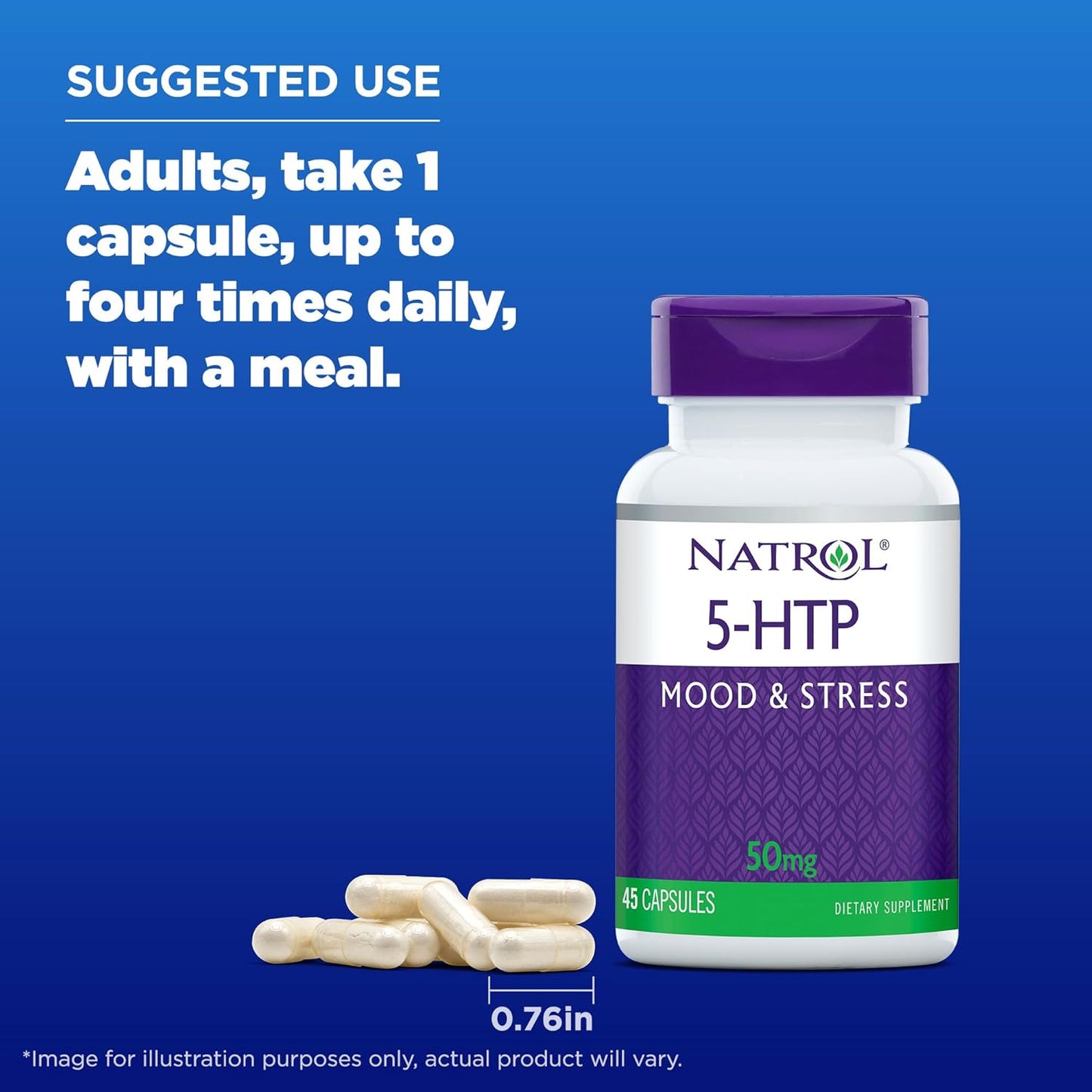 Natrol 5-HTP Mood & Stress Dietary Supplement 50mg Capsules - Balanced Mood Support - 45 Day Supply