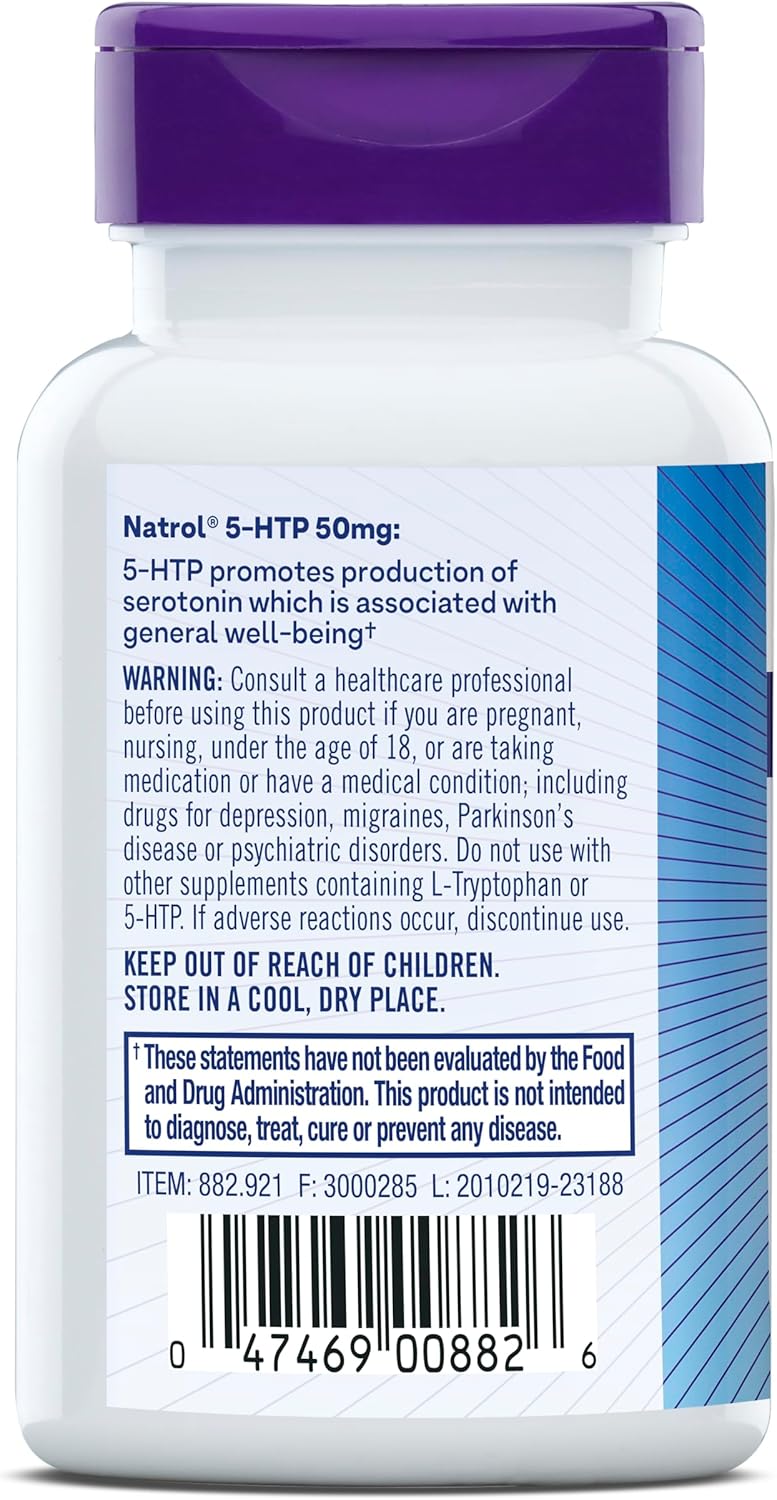 Natrol 5-HTP Mood & Stress Dietary Supplement 50mg Capsules - Balanced Mood Support - 45 Day Supply