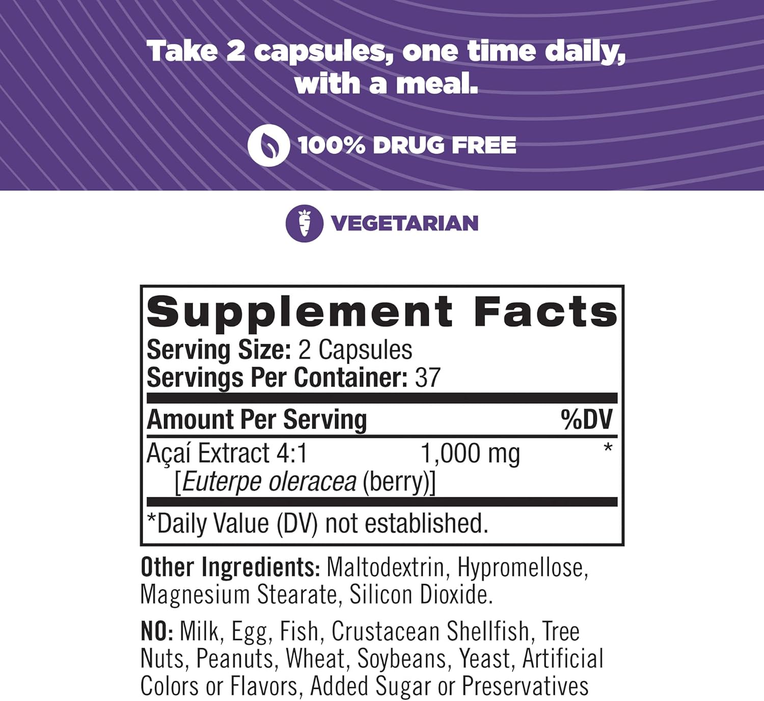 Natrol Acai Berry 1,000mg Veggie Capsules - Antioxidant Defense Supplement 75ct x 24 Pack